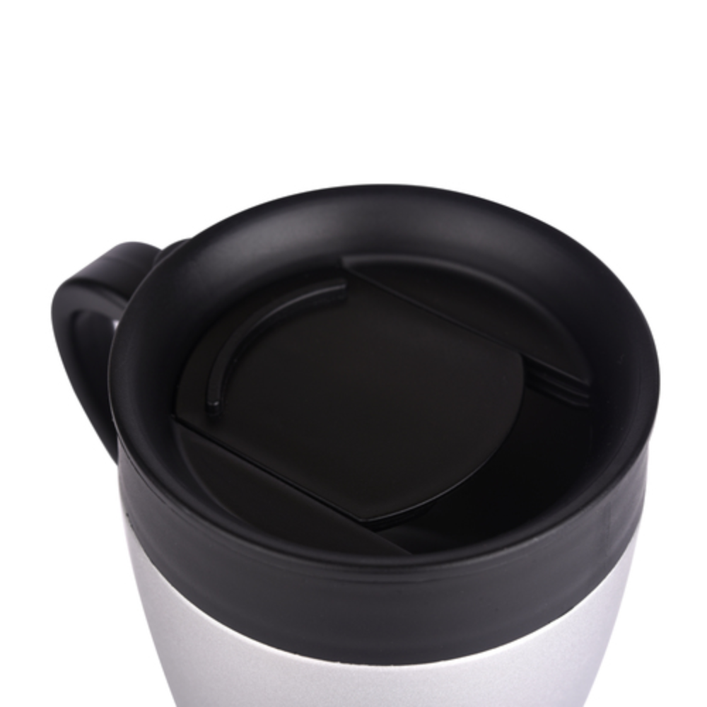 Insulated Stainless Steel Silver 450ml Coffee Mug with Lid - Image 3