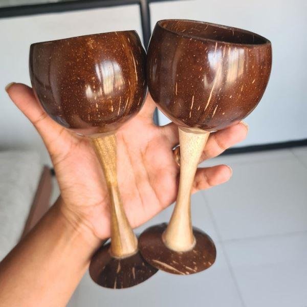 Thenga Coconut Shell Wooden Wine Glass Set