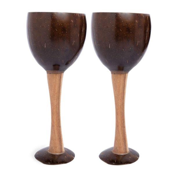 Thenga Coconut Shell Wooden Wine Glass Set
