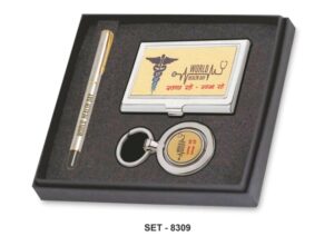 3-In-1 Corporate Gift Set – Rotating Keychain Business Card Holder & Pen