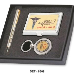 3-In-1 Corporate Gift Set – Rotating Keychain Business Card Holder & Pen