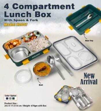 4 Compartment Lunch Box with Spoon Fork...
