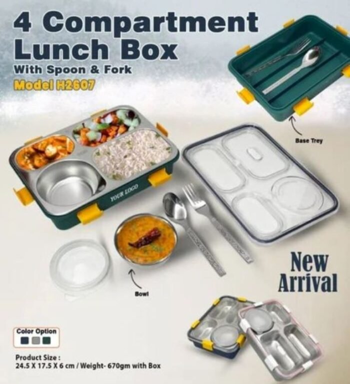 4 Compartment Lunch Box with Spoon Fork