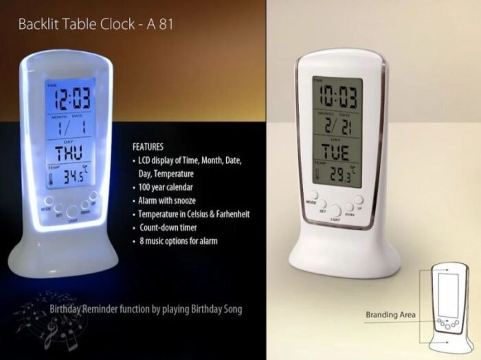 Backlit Digital Table Clock with Alarm Temperature Display & Countdown Timer