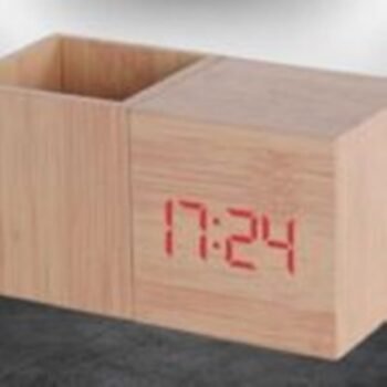 Block Time Wooden Table Top with Digital LED Clock Pen Stand – Stylish Desk Organizer