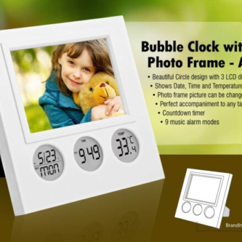 Bubble Clock with Photo Frame – Circle LCD Display with Date Time Temperature