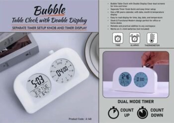 Bubble Table Clock with Double Display – Time, Timer & Calendar in One Sleek Design