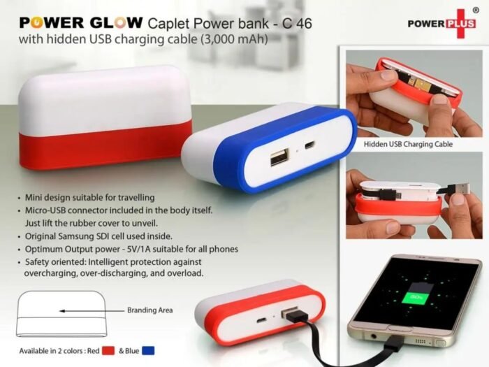 Caplet Power Bank with Hidden Wire – 3,000 mAh
