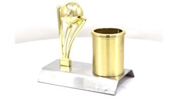 Cricket Trophy Pen Stand – Functional Desk...