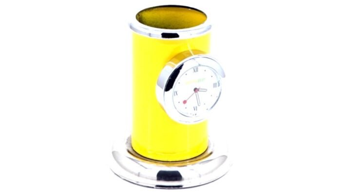 Cylindrical Pen Stand with Clock