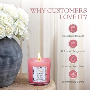 D’Velas™ Pack of 2 Scented Glass Candles – Pink Peony (5oz / 142g Each)