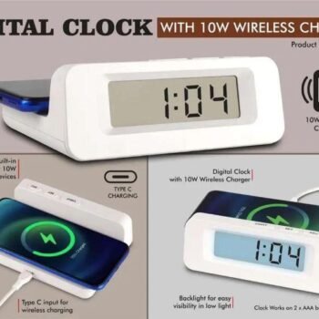 Digital Clock with 10W Wireless Charger | Type-C Input
