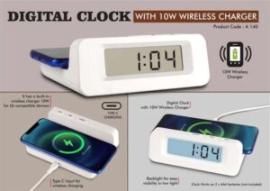 Digital Clock with 10W Wireless Charger (Type-C Input)