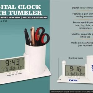 Digital Clock with Tumbler, Pen Stand & Day/Temperature Display