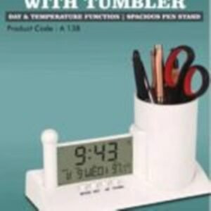 Digital Clock with Tumbler, Pen Stand & Day/Temperature Display