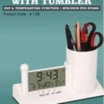Digital Clock with Tumbler, Pen Stand & Day/Temperature Display