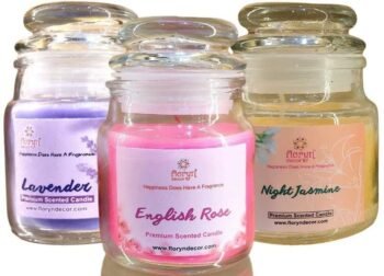 Floryn Decor Scented Glass Jar Candle – Pack of 3 (Lavender, Jasmine & Rose)