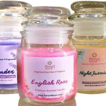 Floryn Decor Scented Glass Jar Candle – Pack of 3 (Lavender, Jasmine & Rose)