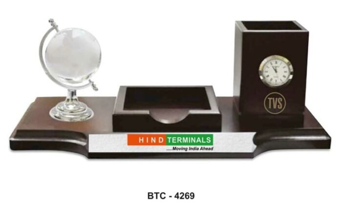 Globe Clock Wooden Desk Set