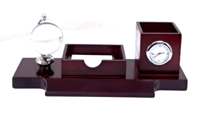 Globe Clock Wooden Desk Set