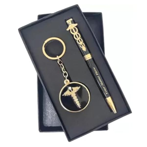 Gold Plated DR Symbol Pen and Keychain – Premium Corporate Gift Set