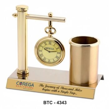 Gold-Plated Hanging Watch with Pen Stand –...