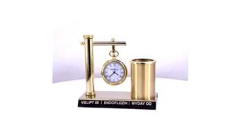 Gold-Plated Hanging Watch with Pen Stand –...