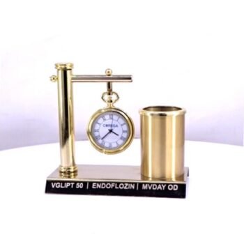 Gold-Plated Hanging Watch with Pen Stand –...