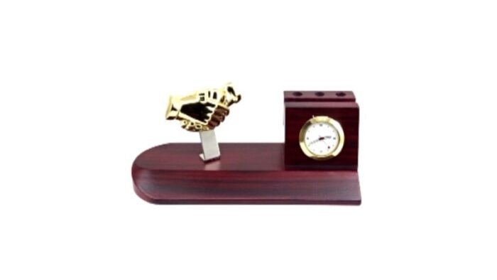 Golden Handshake Desk Clock