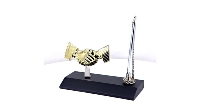 Golden Handshake Pen Stand