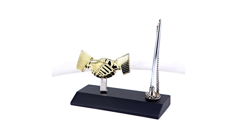 Golden Handshake Pen Stand