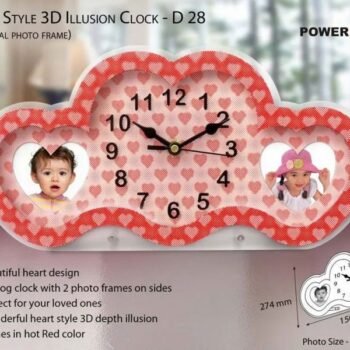 Heart Style 3D Illusion Clock with Dual Photo Frame