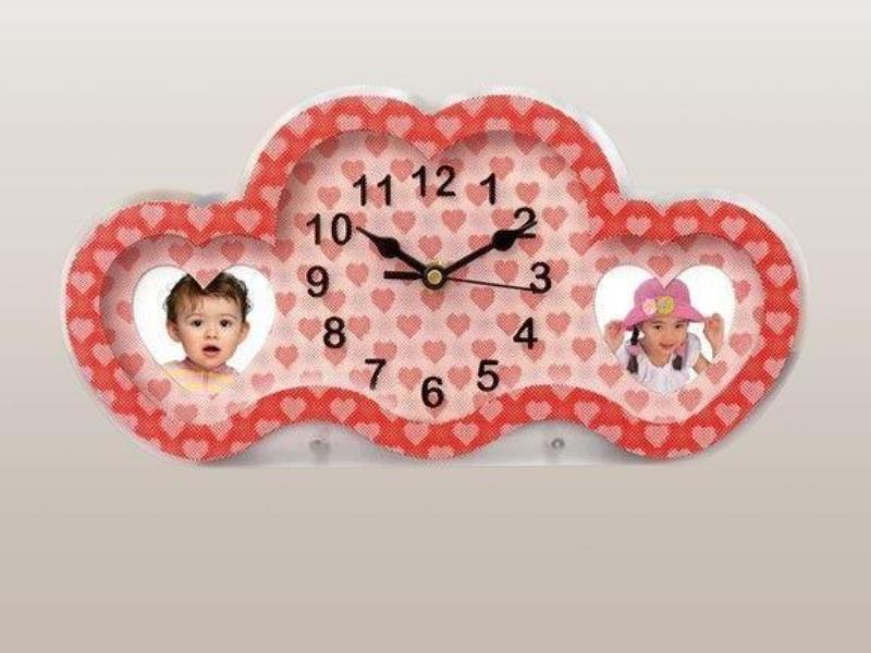 Heart style 3D illusion clock with dual photo frame