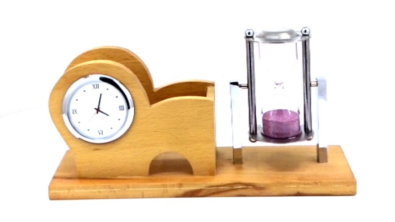 Hourglass Desk Set with Clock