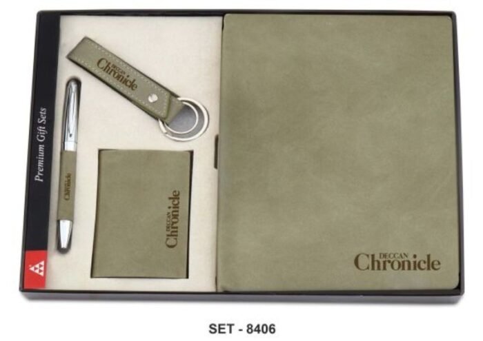 Laserable Green PU Leather Gift Set – Premium 4 In 1 Corporate Gift