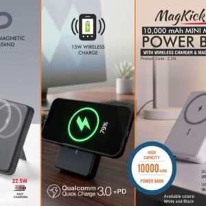 MagKick 10: 10,000 mAh Mini Magnetic Power Bank with Wireless Charger & Kickstand