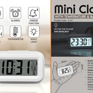 Mini Clock with Temperature & Backlight – Compact Digital Clock for Bedside or Office Desk