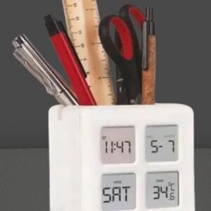 Multifunction Magic Table Clock with Tumbler – Color-Changing Display, Pen & Phone Stand