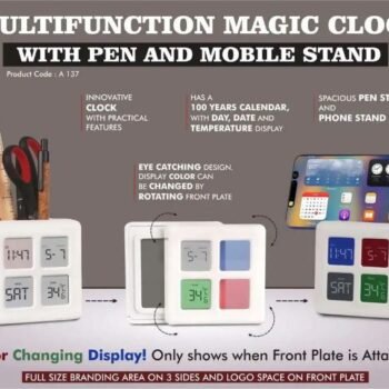 Multifunction Magic Table Clock with Tumbler – Color-Changing Display, Pen & Phone Stand