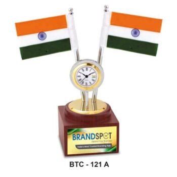 National Flag Stand With Clock – Elegant Desk Decor & Corporate Gift