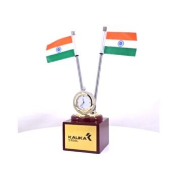 National Flag Stand With Clock – Elegant Desk Decor & Corporate Gift