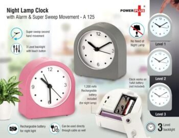 Night Lamp Clock with Alarm Super Sweep Movement & Rechargeable Lamp