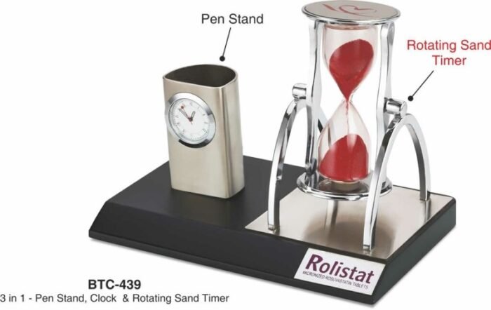 Pen Stand, Clock, & Rotating Sand Timer