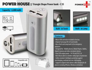 Power Plus Power House 6,000 mAh Triangle Power Bank with Lamp & Torch