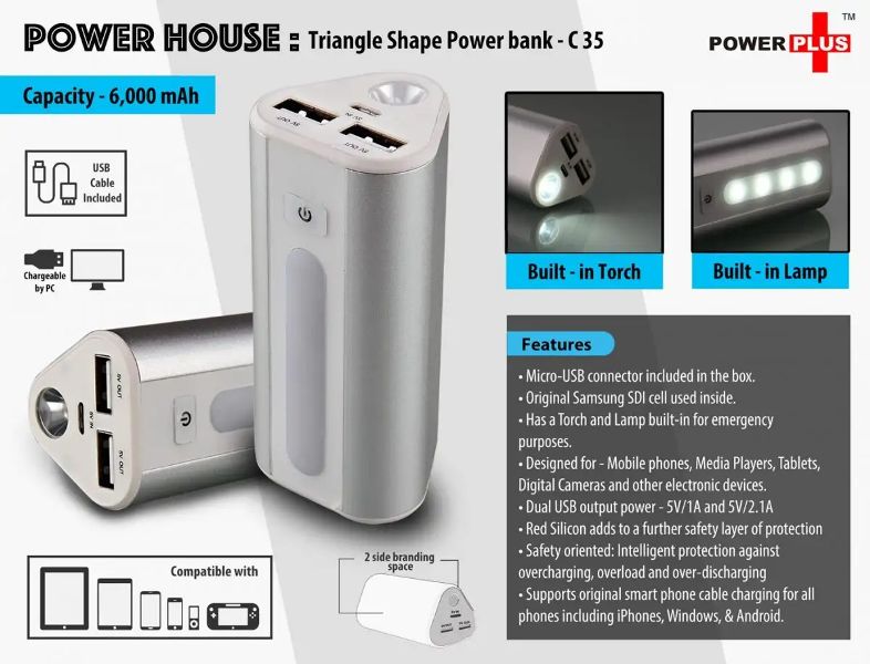 Power Plus Power House 6,000 mAh Triangle Power Bank with Lamp & Torch