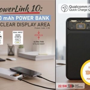 PowerLink 10: 10,000 mAh Power Bank with Clear Display & Fast Charging