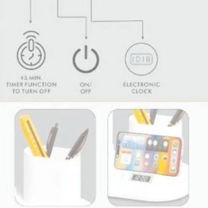 PenZen Time: Rechargeable LED lamp with Clock, Pen stand tumbler and Phone stand | 3 Color light with Brightness adjustment | Type C Charging | 2400 mAh battery