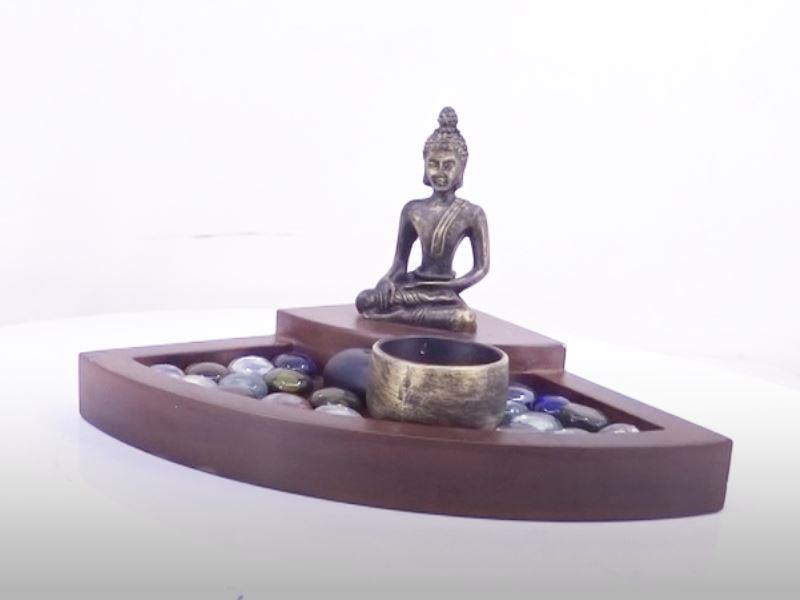 Resin Buddha Candle Stand with LED Candle & Coloured Stones Serene Desk & Home Decor