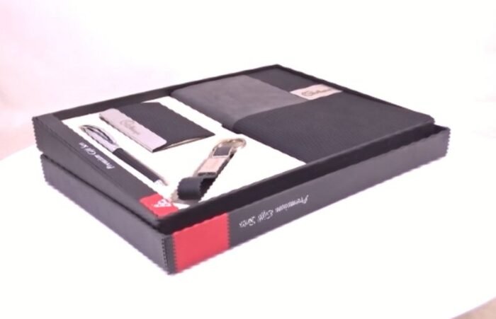Ribbed Black PU Leather Gift Set – Premium 4 In 1 Corporate Gift