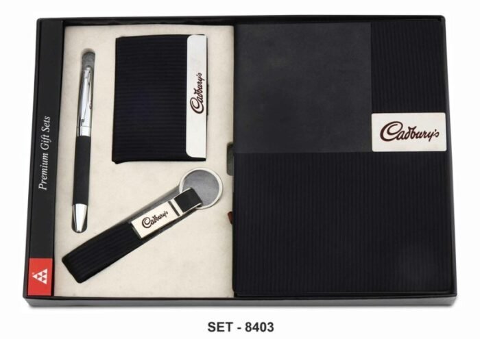 Ribbed Black PU Leather Gift Set – Premium 4 In 1 Corporate Gift